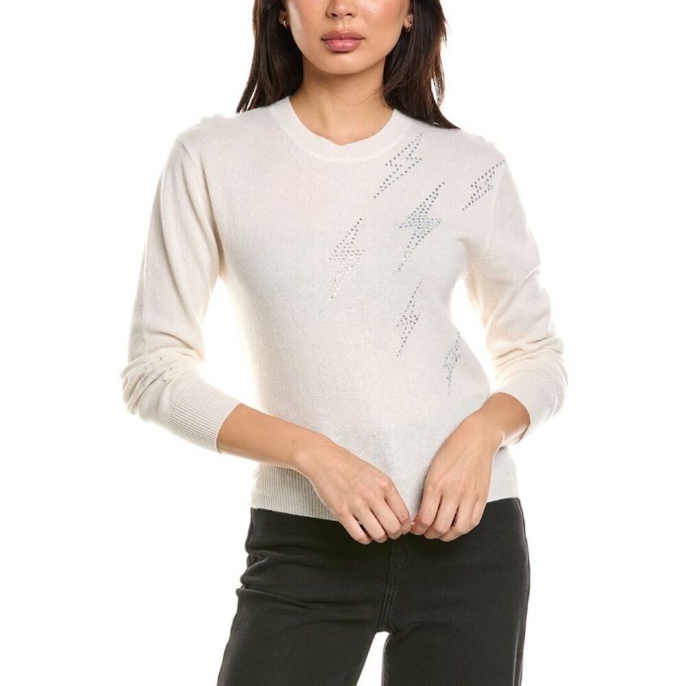 Brodie Cashmere Womens Hazel Hot Fix Bolt Crewneck 100% Cashmere Sweater, White
